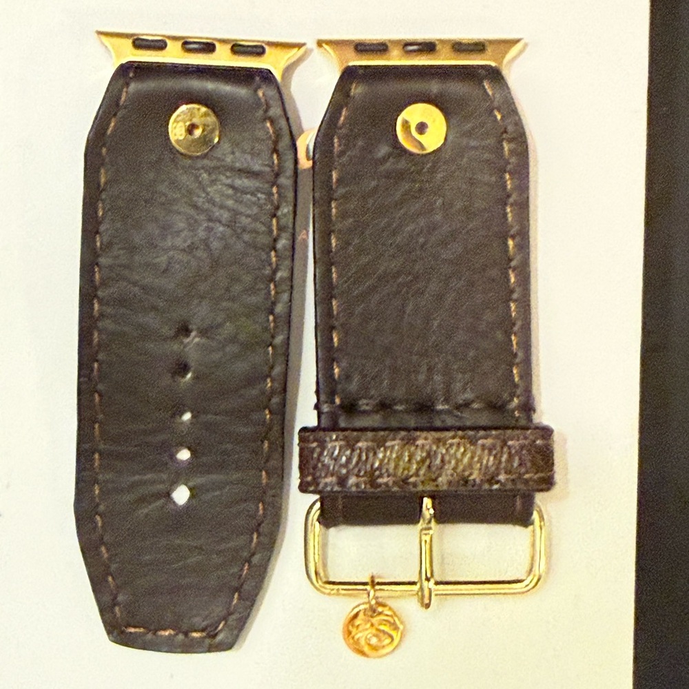Spark*l bands - Size 1 Brown Veg with LV monogram keeper.  38-41mm Yellow Gold